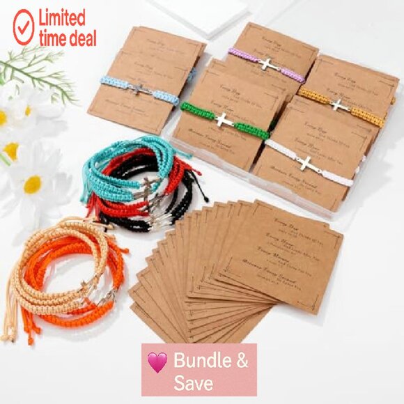 30-Piece Adjustable Cross Charm Bracelet Set with Inspirational Cards - Picture 6 of 8